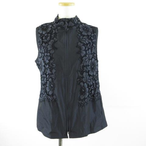 【中古】アルバロッサ ALBA ROSSA ベスト ジップアップ レース 紺 44 *T255 レディース