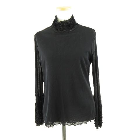 【中古】アルバロッサ alba メッシュカットソー ハイネック 長袖 黒 46 *A804 レディース