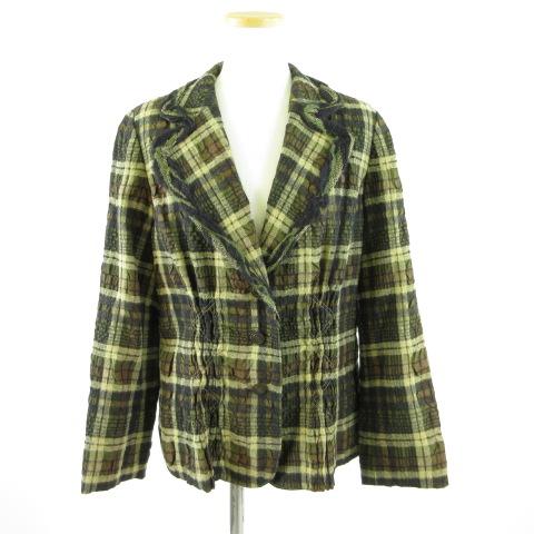 【中古】インポートロッサ Rossa ジャケット 長袖 チェック カーキ 緑 ベージュ 茶 46 *T402 レディース