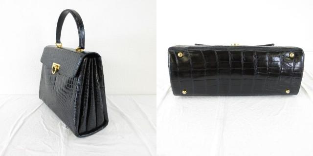 【中古】クリエーションルセ CREATION LUSSET ハンドバッグ クロコダイル レザー 黒 *T436 レディース_4