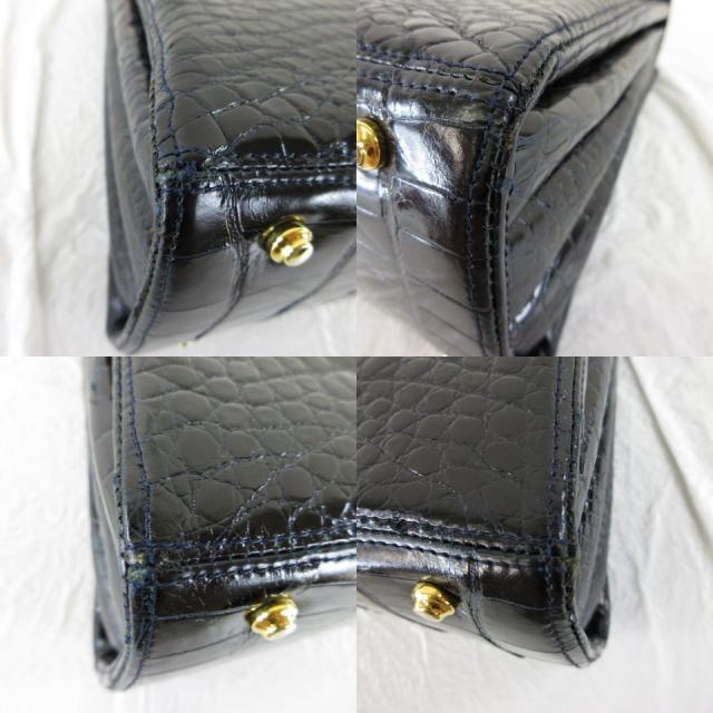【中古】クリエーションルセ CREATION LUSSET ハンドバッグ クロコダイル レザー 黒 *T436 レディース_7