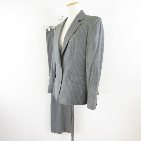 【中古】ダックス DAKS セットアップ スーツ テーラードジャケット 長袖 ロングパンツ ストライプ 42 38 レディース