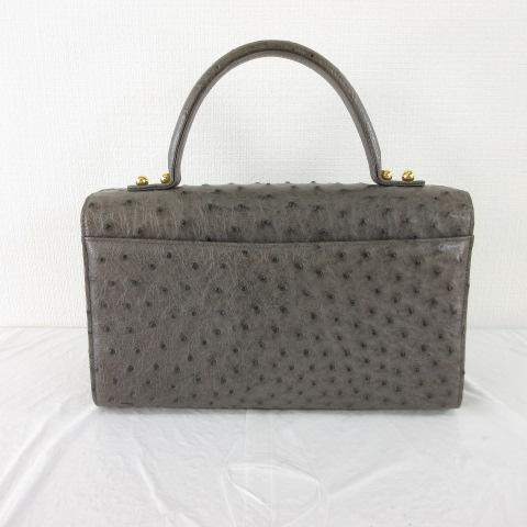 【中古】コンテス Comtesse ハンドバッグ オーストリッチ レザー グレー *T565 レディース_1
