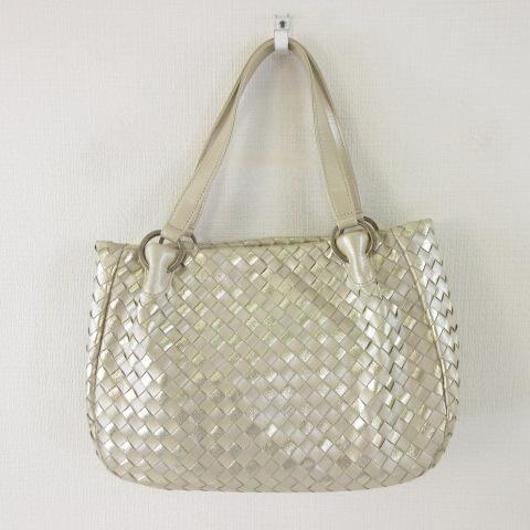 【中古】銀座和光 WAKO 編み込みレザーハンドバッグ ベージュ *A89 レディース