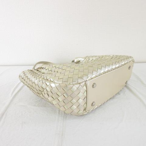 中古】銀座和光 WAKO 編み込みレザーハンドバッグ ベージュ *A89