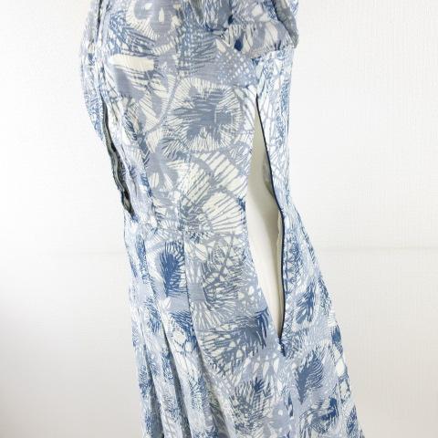 【中古】トリーバーチ TORY BURCH ひざ丈シャツワンピース プリーツ 半袖 総柄 青 白 2 *A337 ☆AA★ レディース