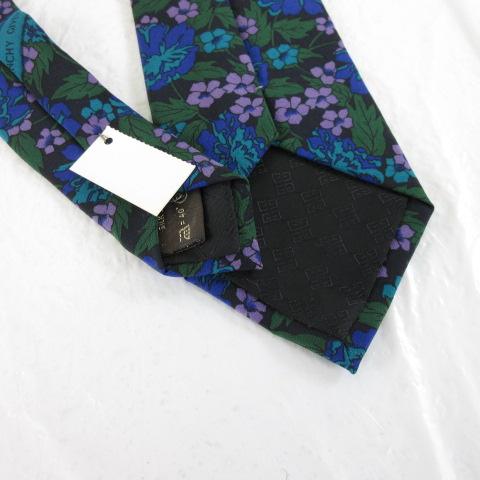 【中古】未使用品 ジバンシィ GIVENCHY シルクネクタイ 花柄 青 緑 *A409 ☆AA★ メンズ_1