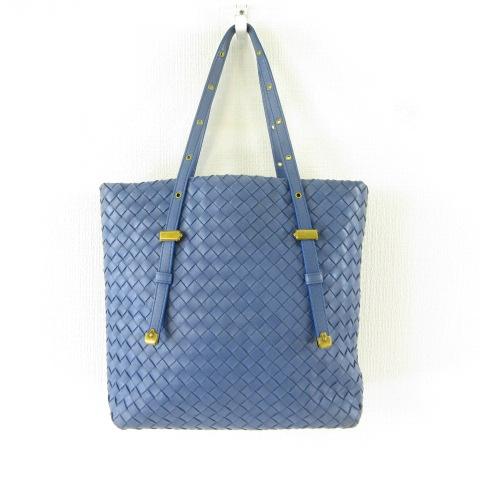 【中古】ボッテガヴェネタ BOTTEGA VENETA トートバッグ ハンド イントレチャート レザー 青 *T656 ☆AA★ レディース_1