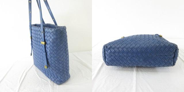 【中古】ボッテガヴェネタ BOTTEGA VENETA トートバッグ ハンド イントレチャート レザー 青 *T656 ☆AA★ レディース_4