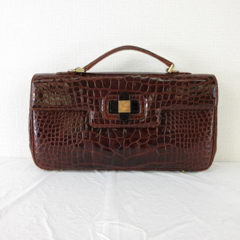 【中古】ハマノ HAMANO ショルダーバッグ ハンド 2way クロコダイル レザー 茶 *T789 レディース