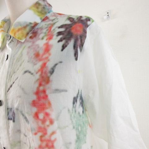 中古】インポートロッサ Rossa シャツ ブラウス 七分袖 花柄 白 44