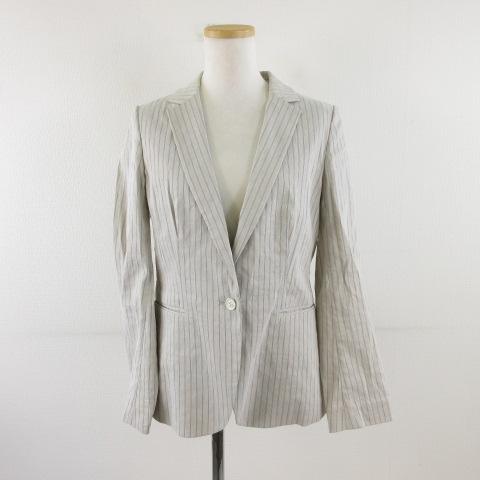 【中古】イネド INED テーラードジャケット 長袖 ストライプ ストレッチ グレージュ 9 *A634 レディース