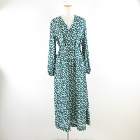 【中古】ロペ ROPE 花柄衣装 長袖 ロング 緑 白 36 *A742 レディース