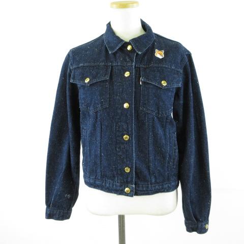 【中古】メゾンキツネ MAISON KITSUNE デニムジャケット Gジャン 長袖 ワンポイント 紺 インディゴ S レディース