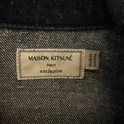 【中古】メゾンキツネ MAISON KITSUNE デニムジャケット Gジャン 長袖 ワンポイント 紺 インディゴ S レディース_2