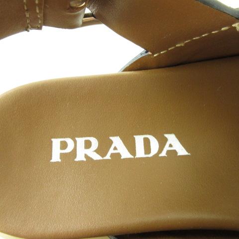 【中古】プラダ PRADA フラットフォームサンダル エスパドリーユ レザー 茶 35 *A129 レディース_2