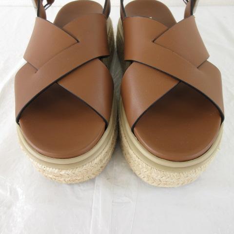 【中古】プラダ PRADA フラットフォームサンダル エスパドリーユ レザー 茶 35 *A129 レディース_5