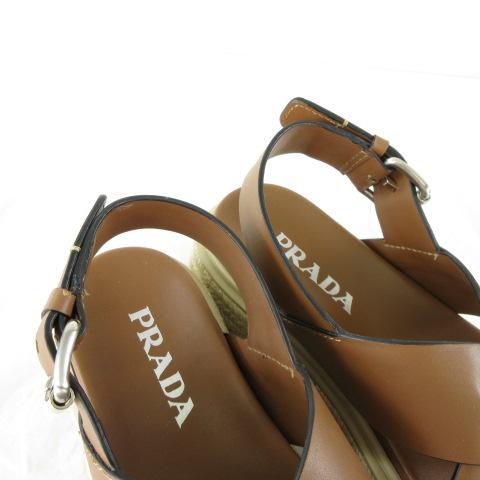 中古】プラダ PRADA フラットフォームサンダル エスパドリーユ レザー