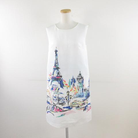 【中古】チェスティ Chesty ノースリーブワンピース ひざ丈 総柄 白 *A218 レディース