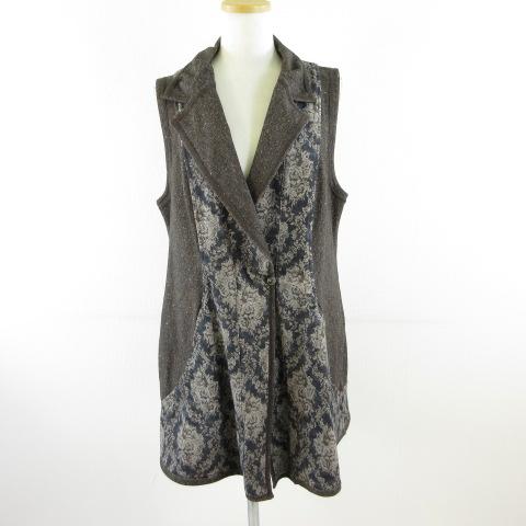【中古】インポートロッサ Rossa リバーシブルベスト 総柄 茶 グレー 44 *T653 レディース