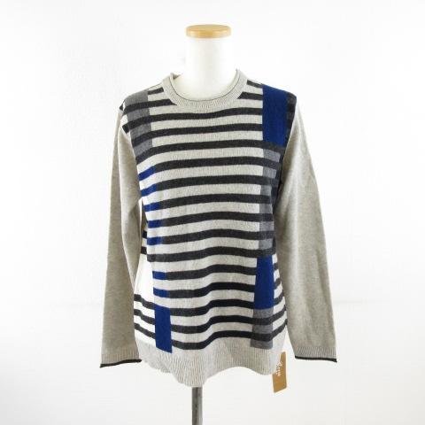 【中古】未使用品 アルバ alba インポートロッサ ウールニット セーター ボーダー 長袖 グレー 黒 42 *A374 レディース