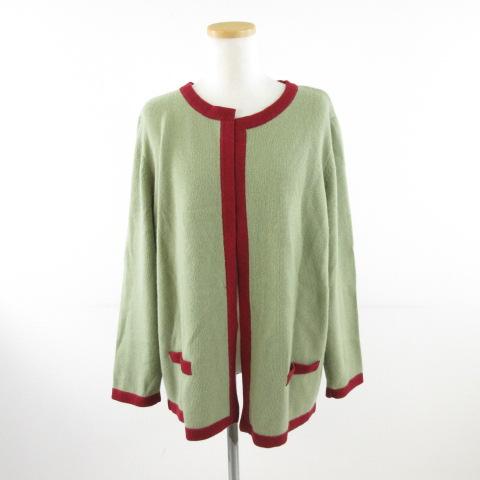 【中古】ヘルノ HERNO カシミヤニットカーディガン 長袖 イタリア製  緑 赤 46 *A383 レディース
