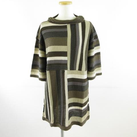 【中古】ハレルヤ ニット 七分袖 リネン混 茶 *T670 レディース