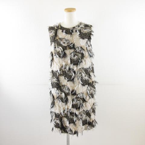 【中古】フレイアイディー FRAY I.D ノースリーブワンピース ミニ フリンジ ベージュ 黒 1 *A500 レディース