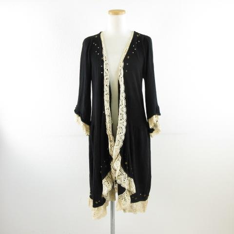 【中古】未使用品 バルコニーアンドベッド Balcony and Bed ニットカーディガン ロング 七分袖 黒 ベージュ レディース