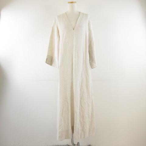 【中古】ジャーナルスタンダードレサージュ journal standard L'essage ワンピース Vネック 長袖 ロング ベージュ