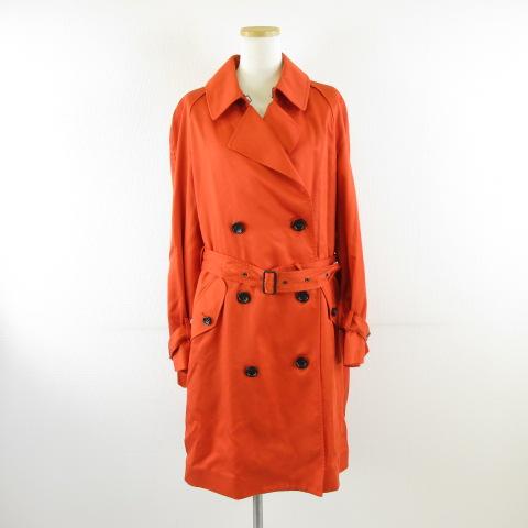 【中古】コーチ COACH トレンチコート ロング 長袖 オレンジ M *A617 レディース