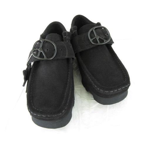 【中古】未使用品 クラークス clarks ニードルス needles コラボ WALLABEE スエードシューズ ローファー 靴 黒 24.5cm