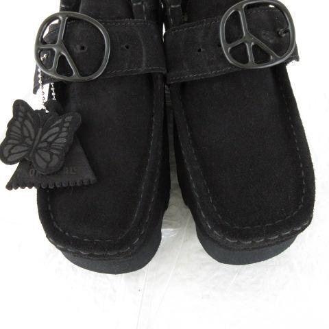 【中古】未使用品 クラークス clarks ニードルス needles コラボ WALLABEE スエードシューズ ローファー 靴 黒 24.5cm_6