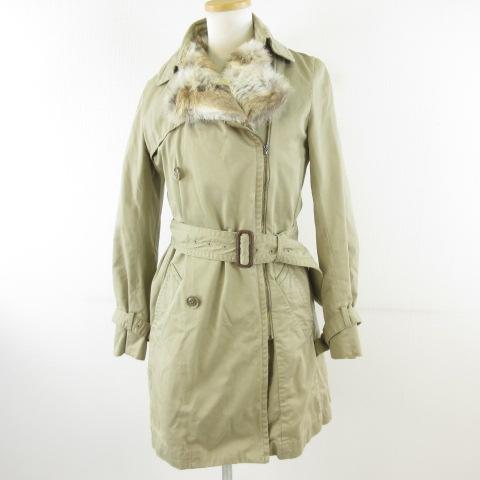 【中古】ブランバスク blanc basque トレンチコート 長袖 ロング ファーライナー 3way ベージュ 38 *T118 レディース