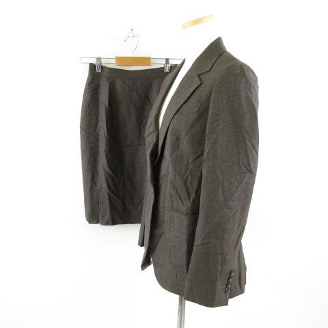 【中古】オンリー ONLY1976 スカートスーツ セットアップ テーラード 長袖 ひざ丈 総柄 茶 2 *A955 レディース