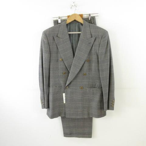 【中古】未使用品 タケオキクチ TAKEO KIKUCHI ダブルスーツ セットアップ テーラード チェック グレー 紺 03 メンズ