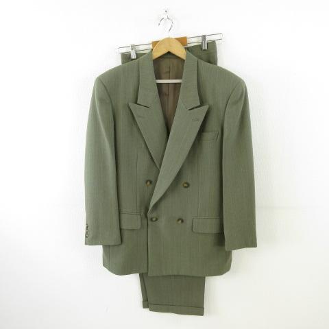 【中古】タケオキクチ TAKEO KIKUCHI ダブルスーツ セットアップ テーラード 長袖 緑 *A98 メンズ