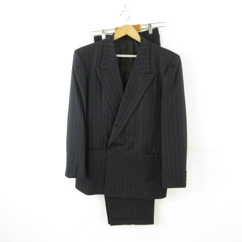 【中古】タケオキクチ TAKEO KIKUCHI ダブルスーツ セットアップ テーラード スラックス ストライプ 黒 3 メンズ