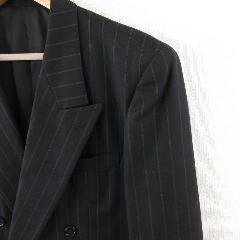 【中古】タケオキクチ TAKEO KIKUCHI ダブルスーツ セットアップ テーラード スラックス ストライプ 黒 3 メンズ_3