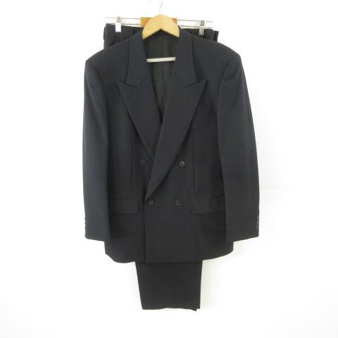 【中古】タケオキクチ TAKEO KIKUCHI スーツ ブラックフォーマル ダブルジャケット 長袖 パンツ 黒 *T372 メンズ