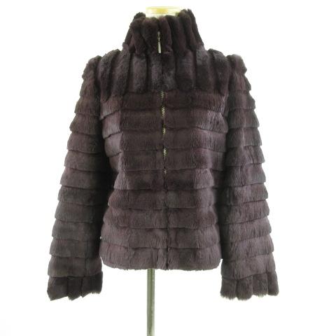 【中古】コムサ COMME CA ラビットファージャケット 長袖 ジップアップ 茶 11 *T377 レディース