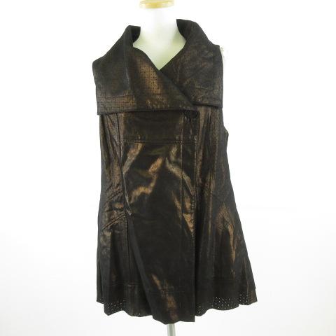 【中古】ベスト ラムスキン 茶 M *T835 レディース