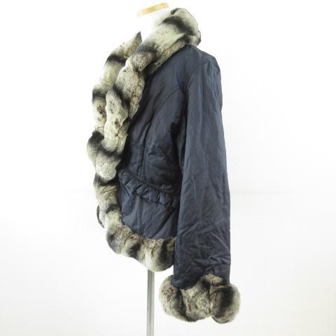 【中古】サンローズ SUN ROSE ダウンジャケット 長袖 ファー 紺 M *T836 レディース_6