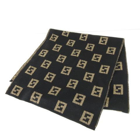 【中古】フェンディ FENDI マフラー ストール ズッカ柄 茶 黒 *A872 レディース