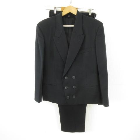 【中古】シンホソカワ SHIN HOSOKAWA スーツ セットアップ ジャケット 長袖 タックパンツ ロング 黒 S *T605 メンズ