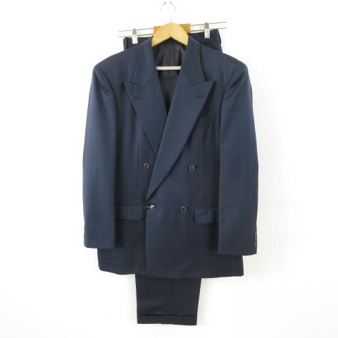 【中古】未使用品 タケオキクチ TAKEO KIKUCHI ダブルスーツ セットアップ ピンストライプ 紺 3 *A630 メンズ