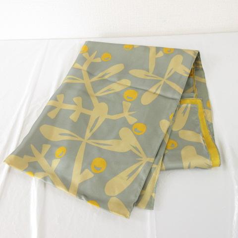 【中古】Kibiso ストール シルク 総柄 黄 ベージュ グレー *A804 レディース