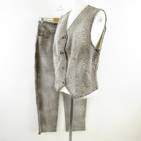 【中古】未使用品 アンジェロマラニー angelo marani セットアップ ベスト ロングパンツ ヒョウ柄 茶 46 *A929 レディース