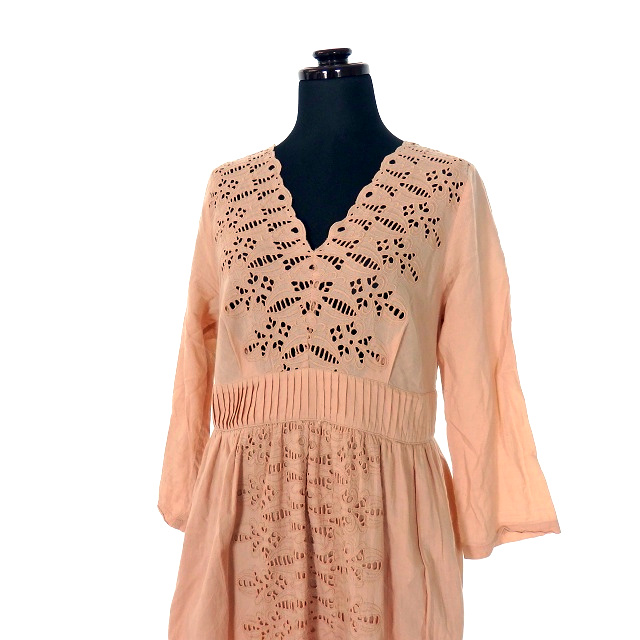 中古 ヴェルニカ Velnica レース刺繍 Vネック ワンピース チュニック コットン 七分袖 ピンクベージュ レディースの通販はau Pay マーケット ブランド古着のベクトル