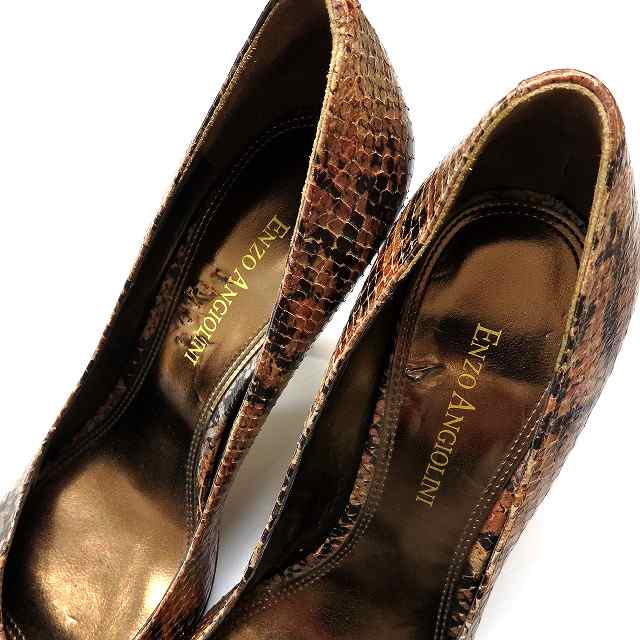 中古 エンゾーアンジョリー二 Enzo Angiolini パイソン柄 オープントゥパンプス 靴 6 5m ブラウン 茶 レディースの通販はau Pay マーケット ブランド古着のベクトル